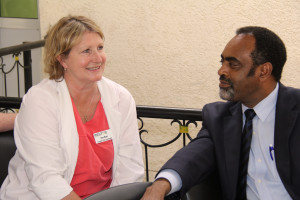 Surgical Care Coordinator Kim East with Gamby Hospital CEO Dr. Gebewa.