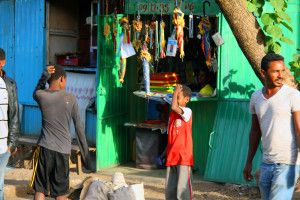 The streets of Bahir Dar are alive and colorful on a warm Sunday afternoon.